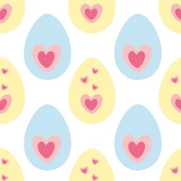 Hand Drawn Easter Eggs with Hearts decoration Seamless Pattern Easter Background Stock Illustration