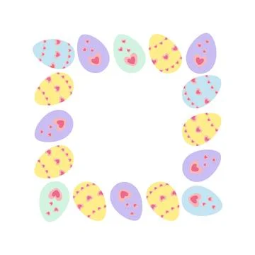 Hand Drawn Easter Eggs with Hearts decoration Easter Holiday Square Frame Border Stock Illustration