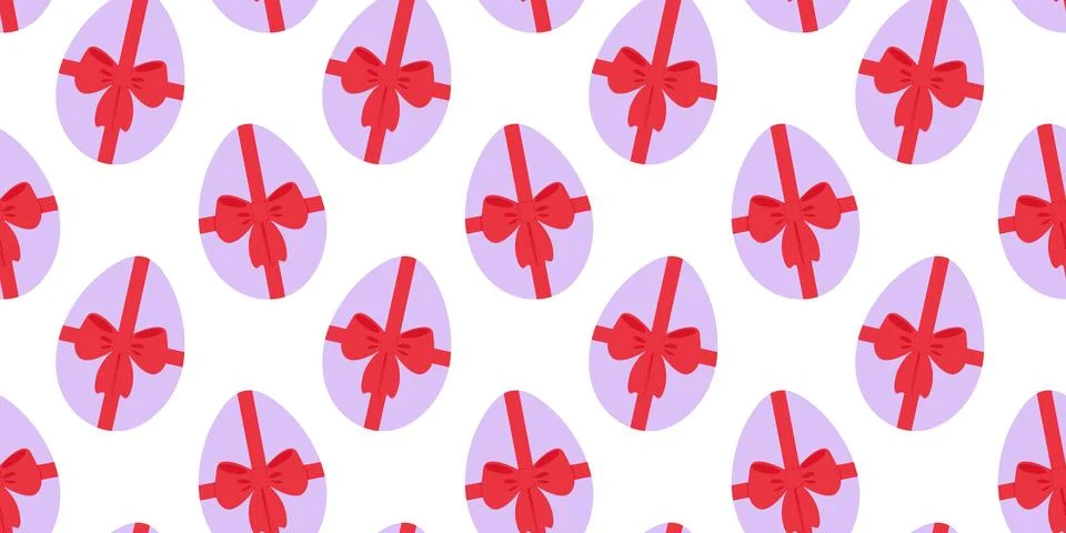 Hand Drawn Easter Eggs Lavender colored Tied Ribbon Bow Seamless Pattern Easter Stock Illustration