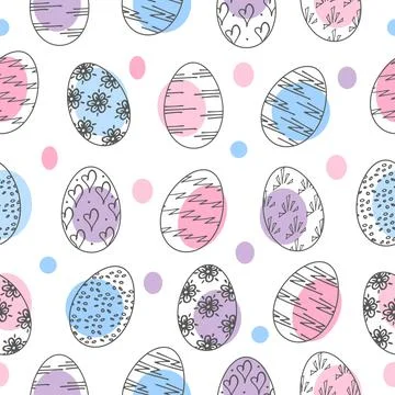 Hand drawn Easter eggs seamless pattern. Doodle elements for holiday on white Illustrazione stock