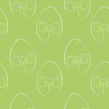 Hand drawn Easter Eggs with tied bow Seamless Pattern Outline Minimalist Flat Stock Illustration