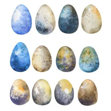 Hand drawn Easter eggs watercolor set. Illustration for greeting 스톡 일러스트