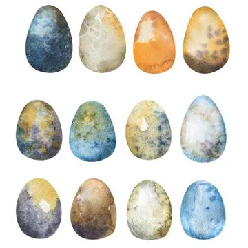 Hand drawn Easter eggs watercolor set. Illustration for greeting 스톡 일러스트