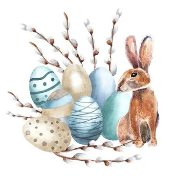 Hand drawn Easter eggs watercolor set. Illustration for greeting card, Design Stock Illustration