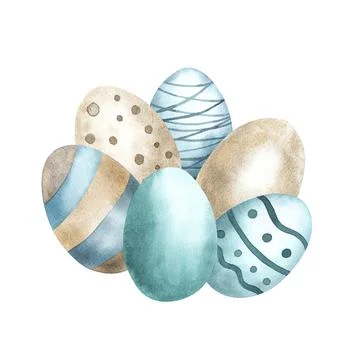 Hand drawn Easter eggs watercolor set. Illustration for greeting card, Design Stock Illustration
