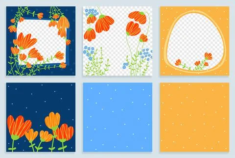 Hand drawn easter floral abstract square templates for social media posts Stock Illustration