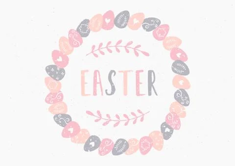 Hand Drawn Easter Greeting Card Template Stock Illustration
