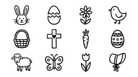 Hand Drawn Easter Icon Set with Bunny Egg Cross and Spring Elements for Eas.. Stock Illustration