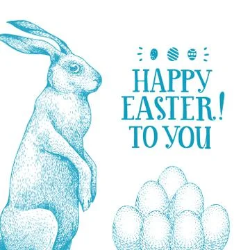 Hand drawn Easter rabbit with greeting lettering. Spring vector illustration Stock Illustration