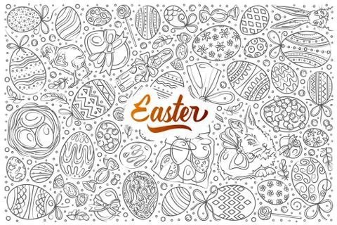 Hand drawn easter set doodle vector background Stock Illustration