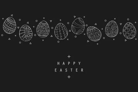 Hand drawn Easter vector background with ornamental outline eggs in doodle style Illustrazione stock