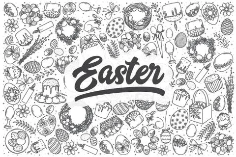 Hand drawn easter vector doodle set. Stock Illustration