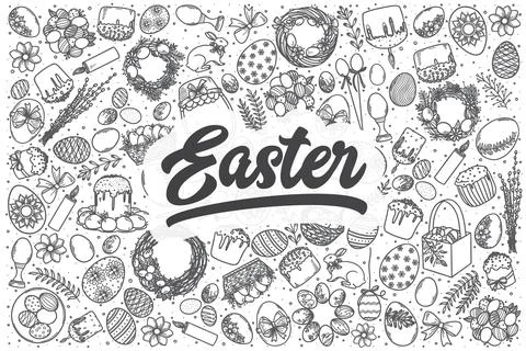 Hand drawn easter vector doodle set. Stock Illustration