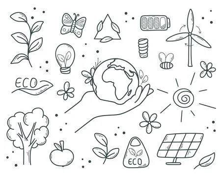 Hand drawn ecology set Stock Illustration