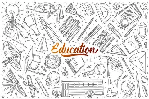 Hand drawn education set doodle vector background 스톡 일러스트