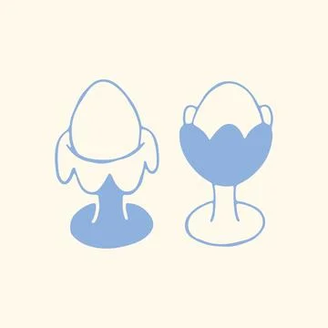 Hand drawn egg cups shaped like flower goblets in minimalist blue line style Stock Illustration