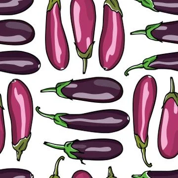 Hand drawn eggplants pattern Stock Illustration