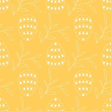 Hand drawn eggs and grass on bright yellow sunny background Stock-Illustration