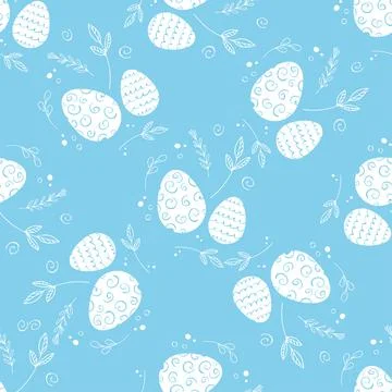 Hand drawn eggs with different ornament and floral elements. Vector seamless  Stock Illustration