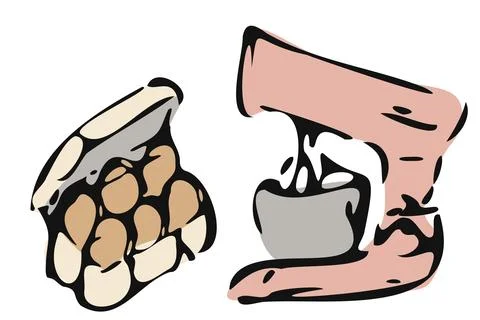 Hand Drawn Eggs Mixer Baking Set Stock Illustration