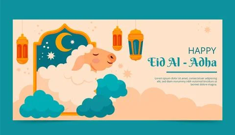 Hand drawn eid al-adha horizontal banner Stock Illustration