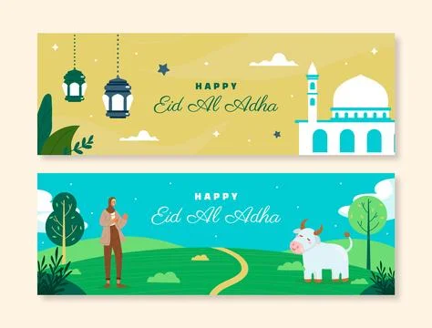 Hand drawn eid al-adha horizontal banner Stock Illustration