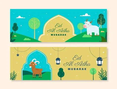 Hand drawn eid al-adha horizontal banner Stock Illustration