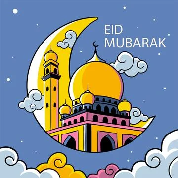 Hand drawn eid al fitr eid mubarak illustration Stock Illustration