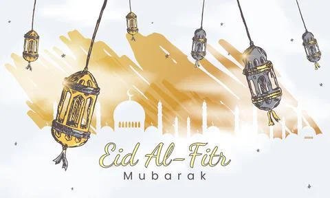 Hand drawn eid effect design for greeting Illustrazione stock