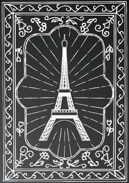Hand drawn Eiffel Tower in Paris. France. Illustrazione stock