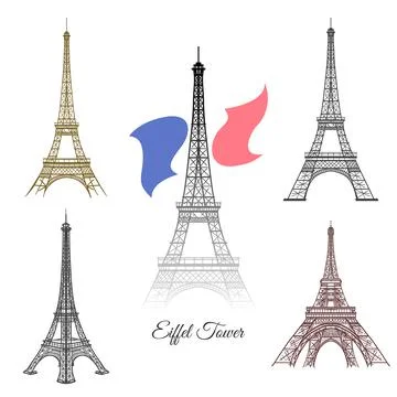 Hand drawn Eiffel Tower in Paris vector Stock Illustration