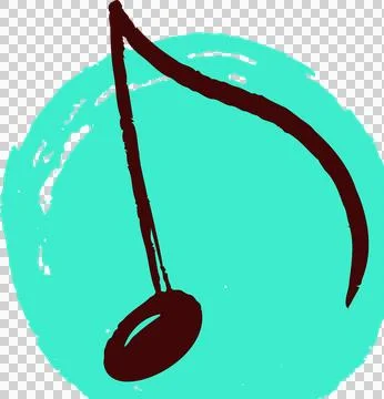 Hand-drawn eighth note icon is floating over teal brushstroke in flat style, Ilustração Stock