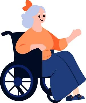 Hand Drawn Elderly character sitting in a wheelchair in flat style Illustrazione stock