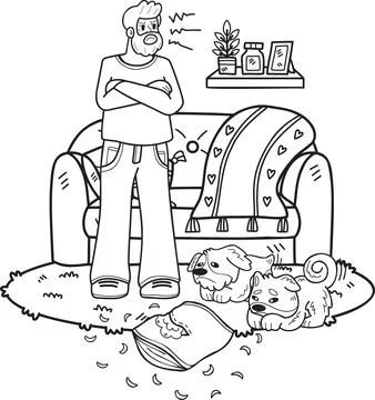 Hand Drawn Elderly man training a dog illustration in doodle style Stock Illustration