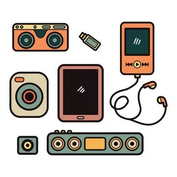 Hand Drawn electronic device in flat lay style Stockillustratie