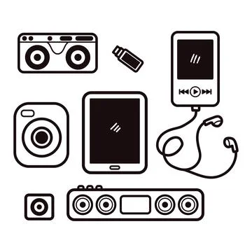 Hand Drawn electronic device in flat lay style Stock Illustration