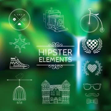 Hand-drawn elements on blurred background. Stock Illustration