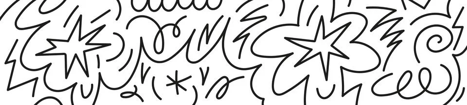 Hand-drawn elements fun abstract pattern with squiggle lines and shapes. ba.. Stock Illustration