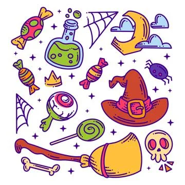 Hand drawn elements for halloween decorations icon full color Illustrazione stock