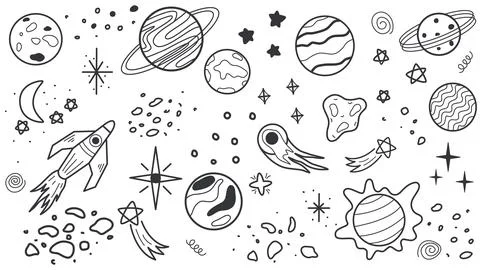 Hand drawn elements of outer space Stock Illustration