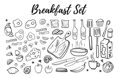 Hand-drawn elements related to the theme of breakfast cooking Stock Illustration