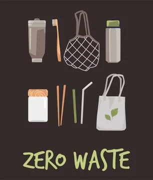 Hand drawn elements of zero waste life in vector. Reusable bottles, glass jar 스톡 일러스트