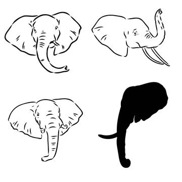 Hand-drawn Elephant. Vector editable stroke. African elephant, vector sketch 스톡 일러스트
