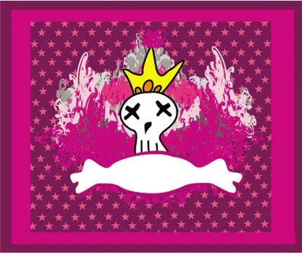 Hand drawn emo skull vector on grunge background Stock Illustration