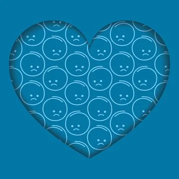 Hand Drawn Emoticons Sad Faces Pattern under Heart shape Motivation Greeting 库存插图