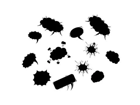 Hand drawn empty comic speech bubble collection in pop art cartoon style with Illustrazione stock