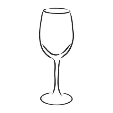 Hand drawn empty wine glass sketch. Engraving style. Vector illustration isol Illustrazione stock