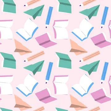 Hand drawn end of school seamless pattern. Vector illustration. イラスト素材