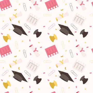 Hand drawn end of school seamless pattern. イラスト素材