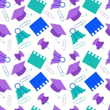 Hand drawn end of school seamless pattern. イラスト素材